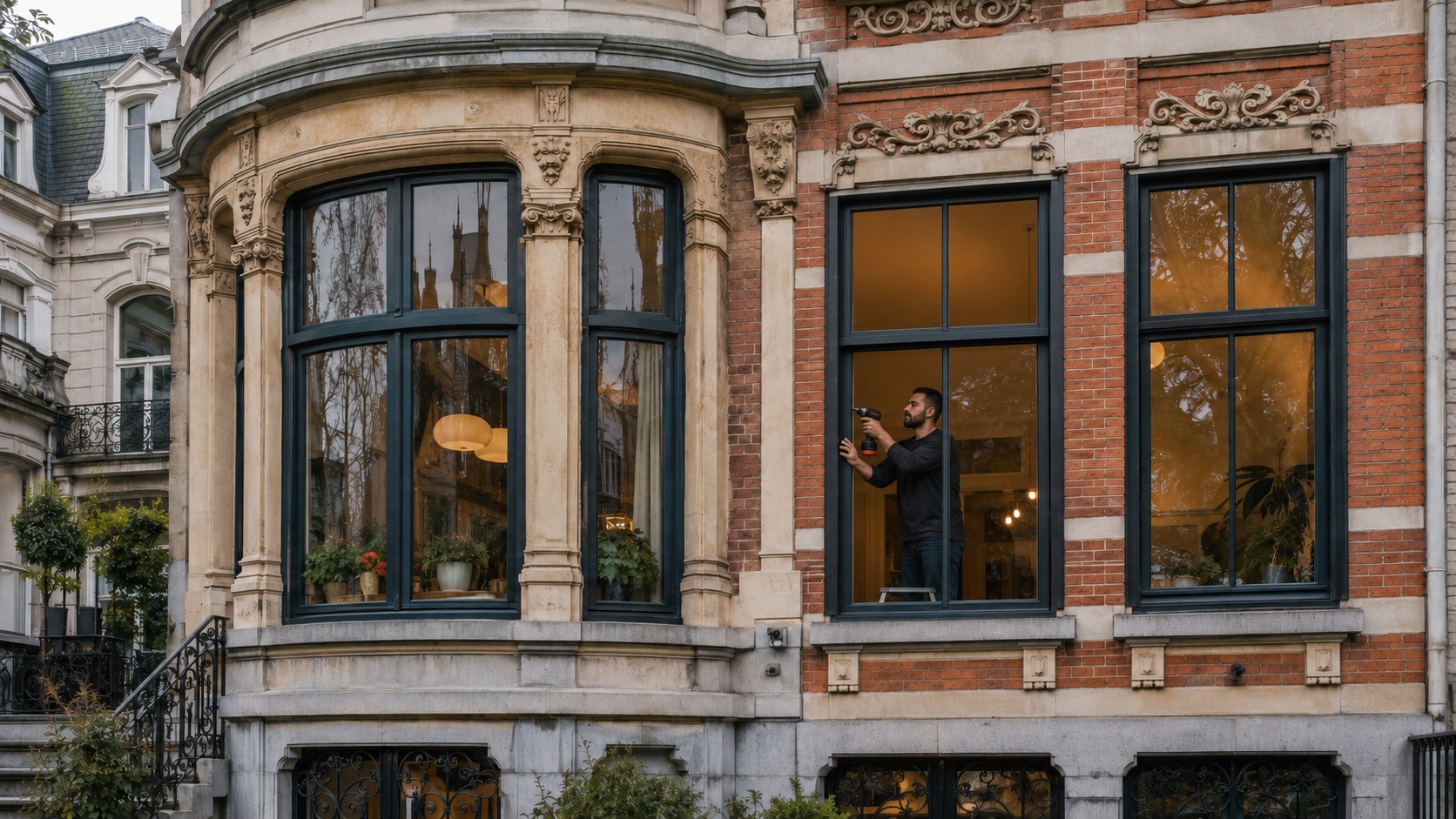 Pose d'un nouveau châssis dans une maison de maître bruxelloise